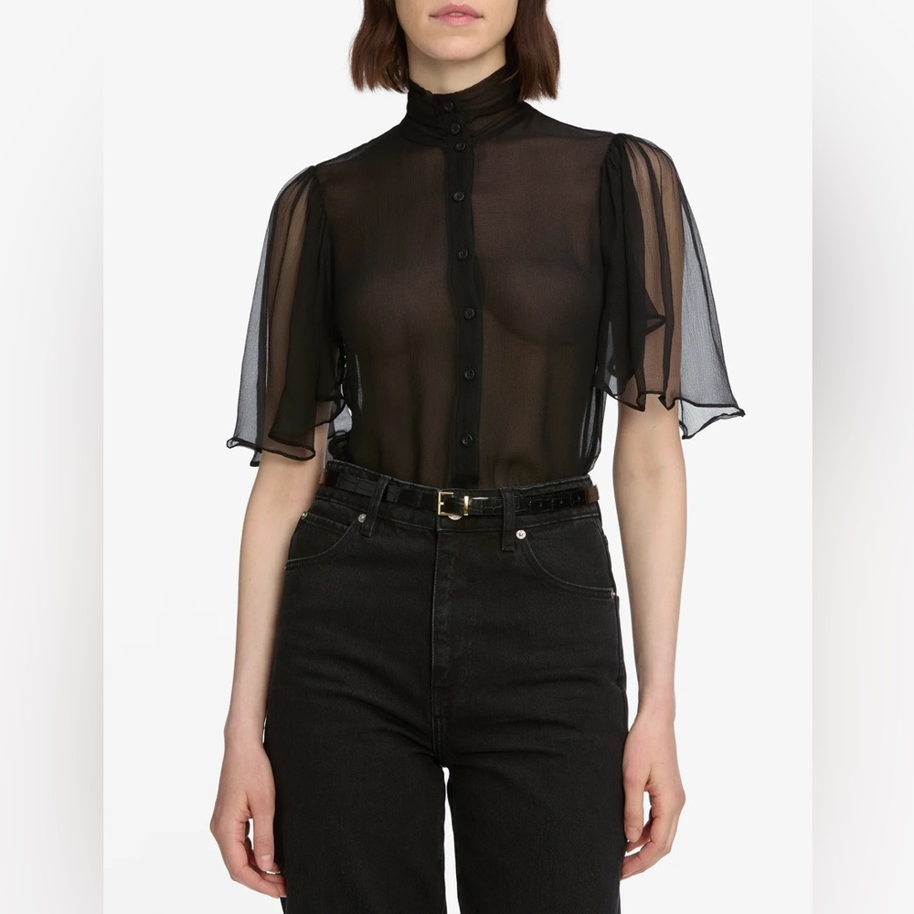 FRAME Flutter Sleeve Blouse- Black